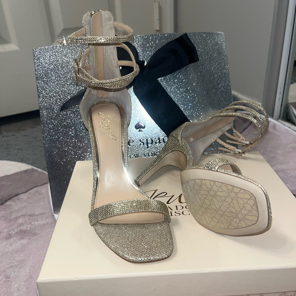 Jewel Badgley Mischka Gold Strappy Heels